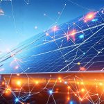Illustration of a solar panel with digital enhancements and energy flow lines, highlighting the impact of solar optimizers in improving efficiency under varying conditions.