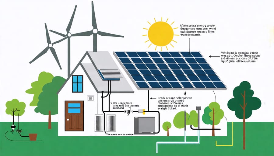 Illustration of solar panels, inverter, battery, and smart meter in a home solar setup