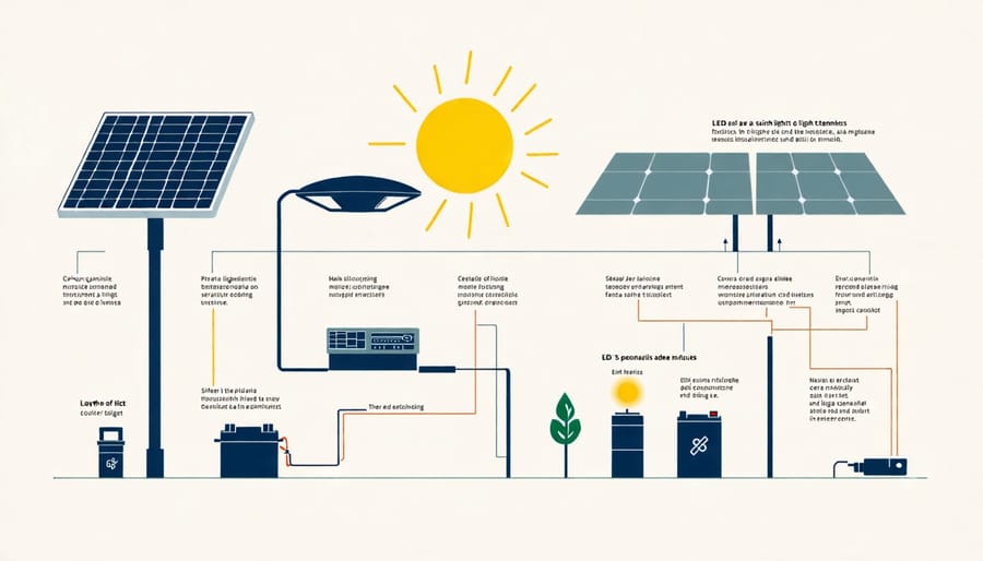 Illustration of the main components in a solar light system