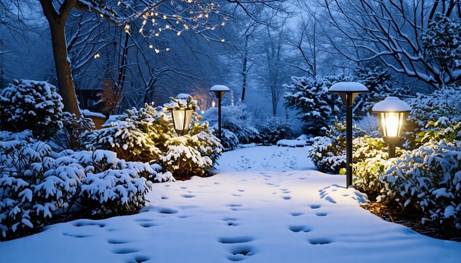 Winter garden with strategically placed solar lights for effective sunlight exposure
