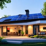 Modern house with solar panels and security cameras, demonstrating an eco-friendly security solution powered by solar energy.