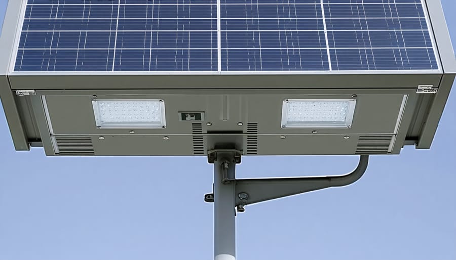 Detailed view of desert-optimized solar light showing protective features