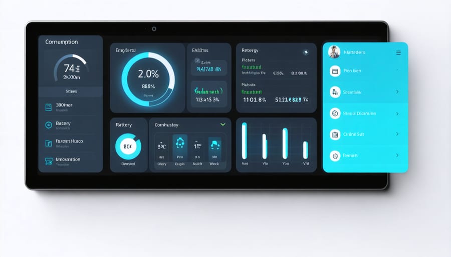 Digital interface displaying zero energy home system performance metrics