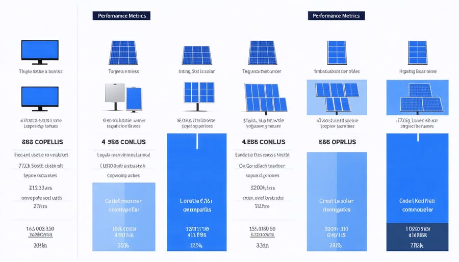 Performance comparison chart displaying efficiency ratings and warranty data for leading solar companies