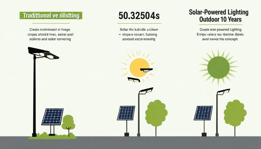Bar chart comparing initial costs and long-term savings of solar vs traditional outdoor lighting systems