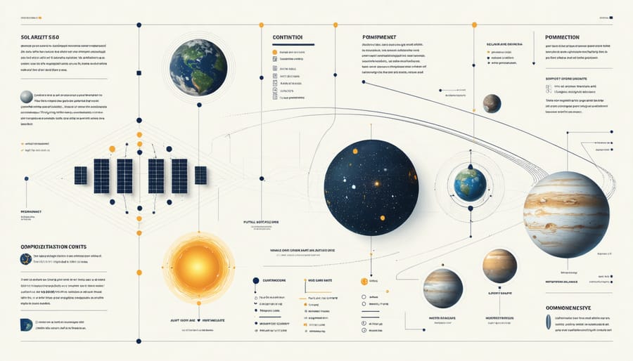 Technical diagram of solar panel system with maintenance and efficiency optimization points highlighted
