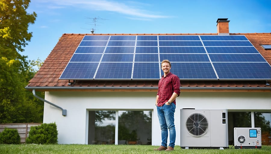 Homeowner proudly displaying their grant-funded solar and battery system