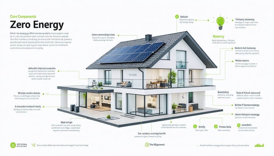 Comprehensive illustration of zero energy home components and their interconnections