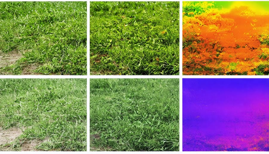 Thermal image comparing temperature differences between grass, gravel, and concrete surfaces