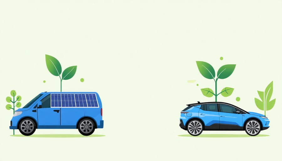 Visual comparison chart showing emissions reduction and cost benefits of solar vehicles