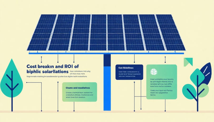 Visual diagram showing installation costs, energy savings, and return on investment for biophilic solar features
