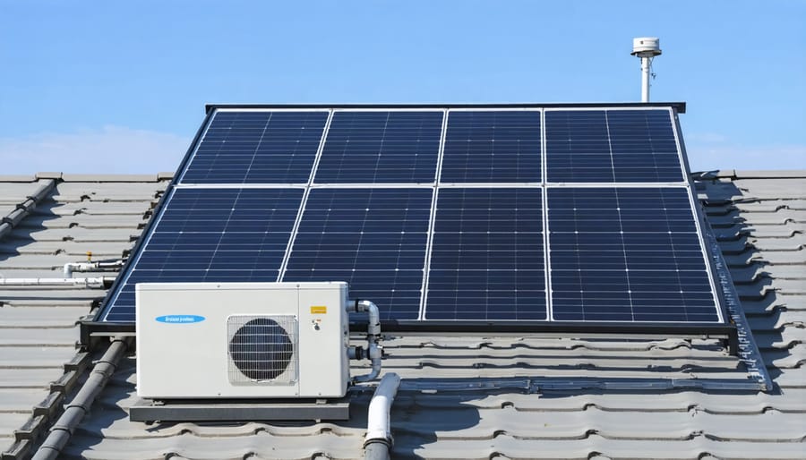 Residential installation of solar desalination system with solar panels and water processing unit
