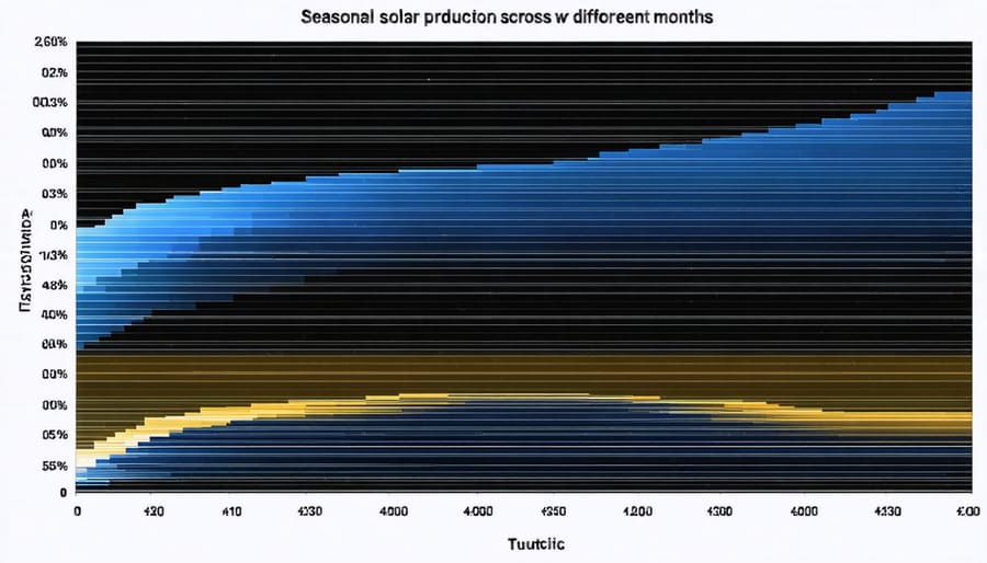 Line graph displaying solar energy production patterns across all four seasons