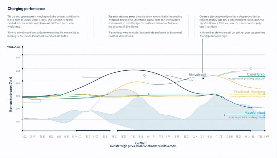 Line graph comparing solar panel charging efficiency in sunny, cloudy, and partially cloudy conditions