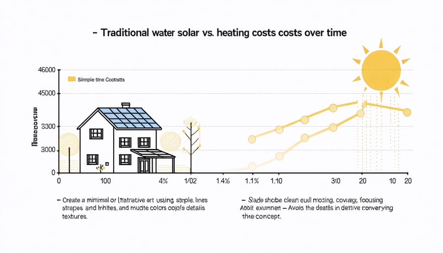 Cost comparison chart showing energy savings between conventional and solar water heating systems over a 10-year period