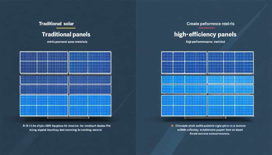 Side-by-side comparison of traditional and modern high-efficiency solar panels showing improved energy conversion rates