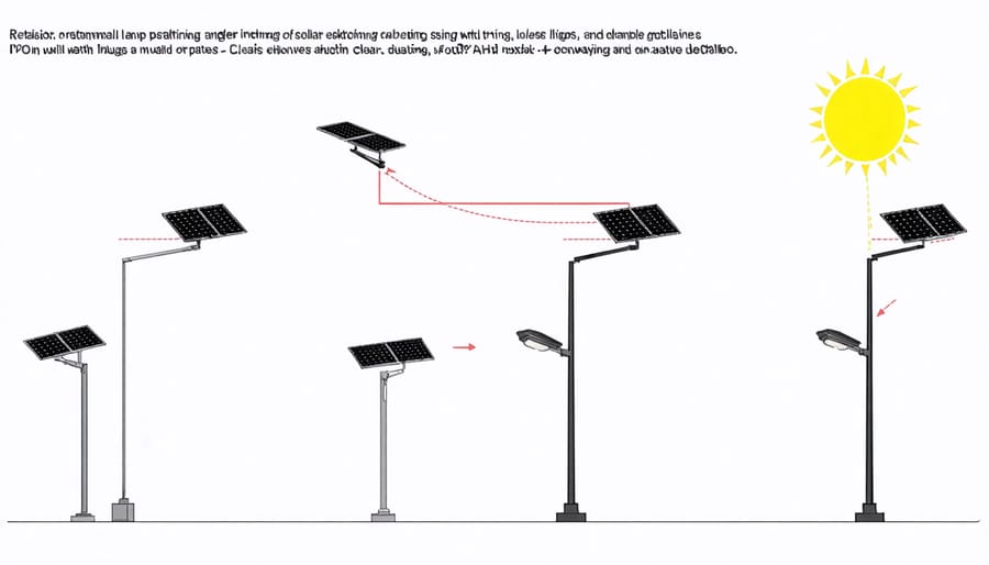 Installation diagram showing optimal mounting positions and solar panel angles