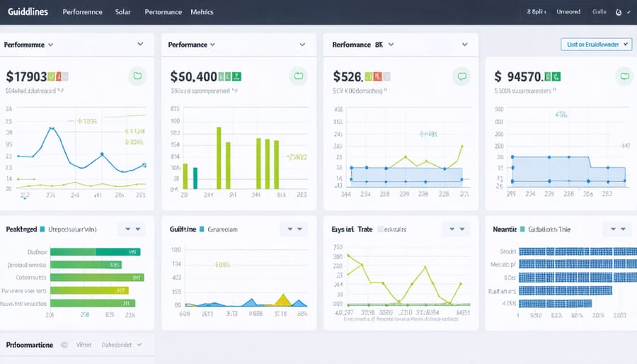Solar monitoring dashboard displaying power output, efficiency metrics, and historical performance graphs