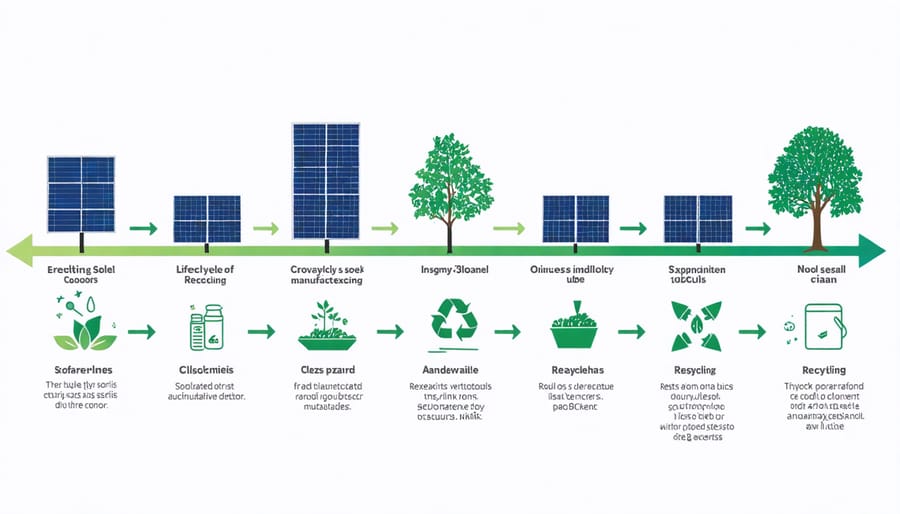 Solar panel lifecycle diagram showing production, use, and recycling stages