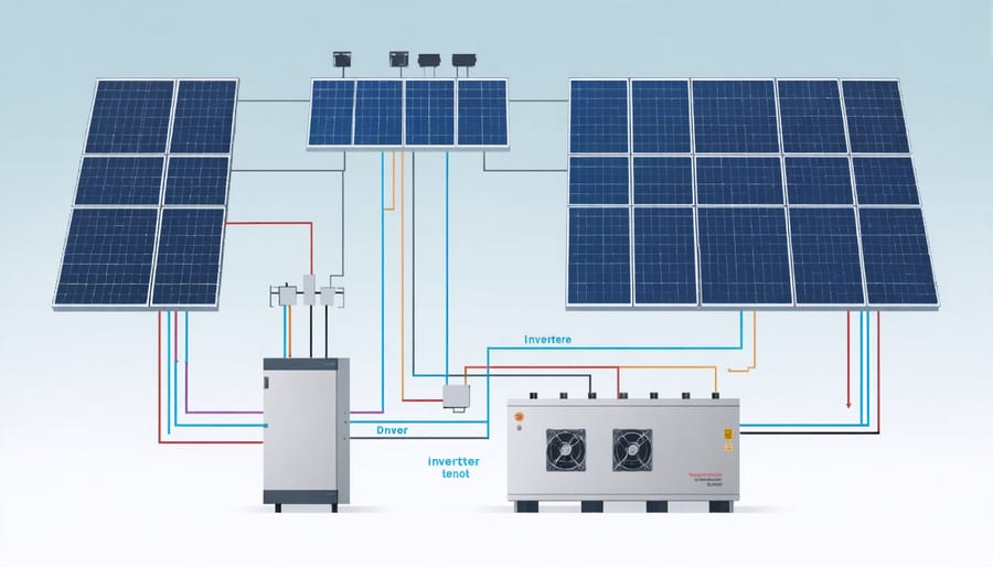 Schematic diagram of solar warehouse power system components and connections