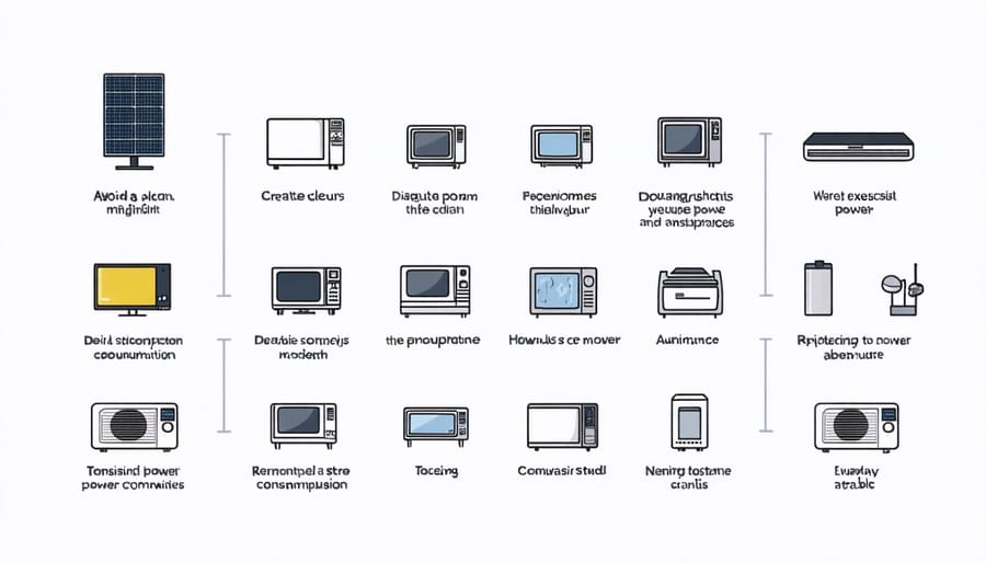 Visual diagram of household appliances and their respective power requirements