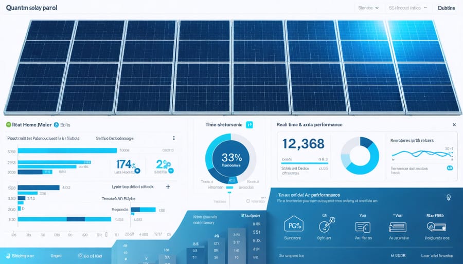 Digital interface displaying solar energy production, consumption, and smart home integration data