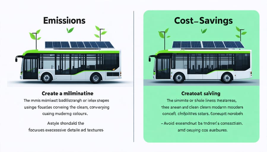 Data visualization showing environmental and financial benefits of solar-powered buses versus conventional buses
