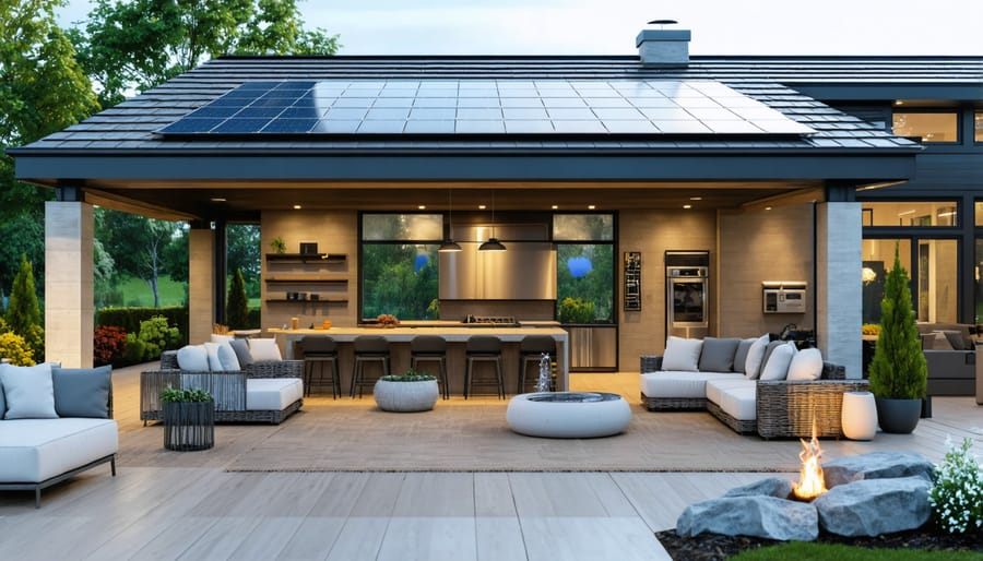Comfortable outdoor space with solar-powered amenities and technology integration