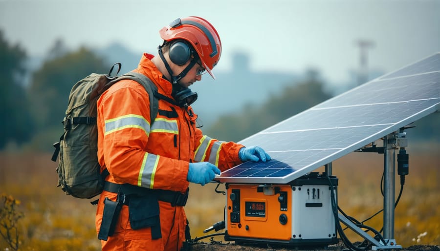 Step-by-step demonstration of solar communication station deployment in the field