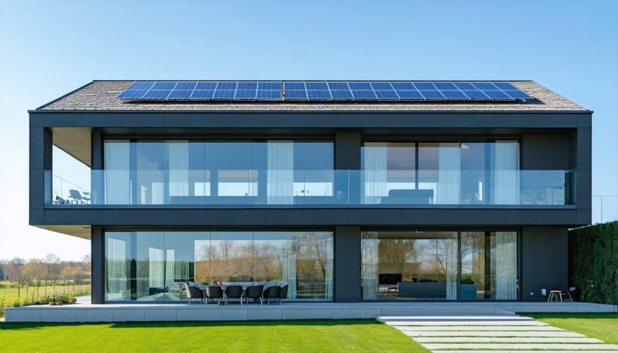 Contemporary house featuring transparent solar windows that generate electricity