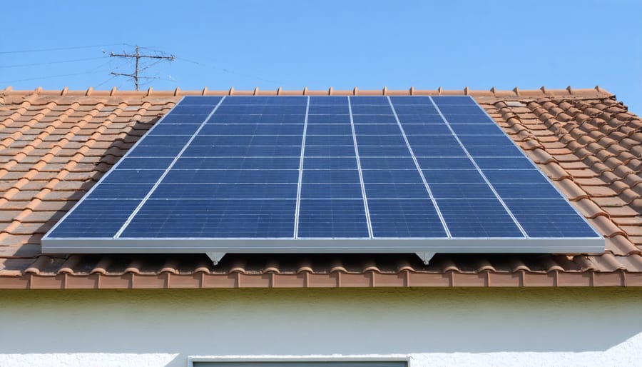 Residential solar still system mounted on a house roof showing collection panels and water storage