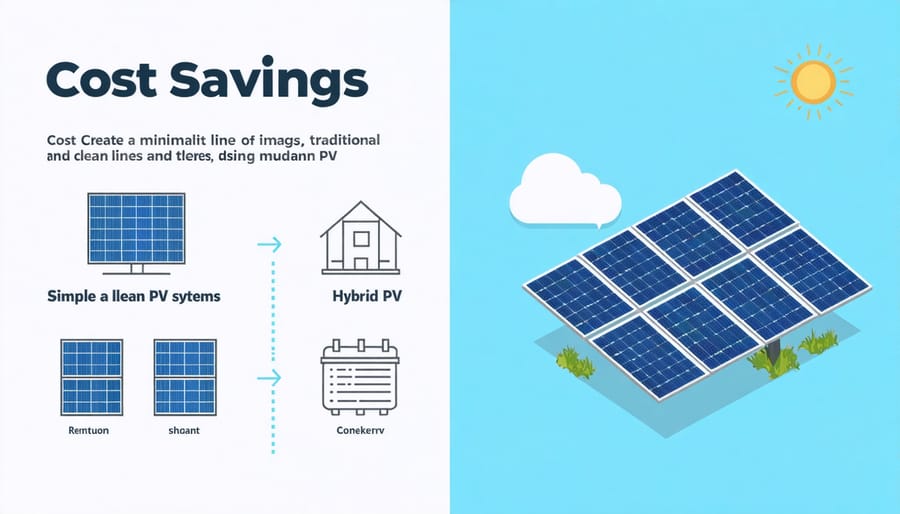 Graph comparing energy costs and savings between conventional and hybrid solar systems