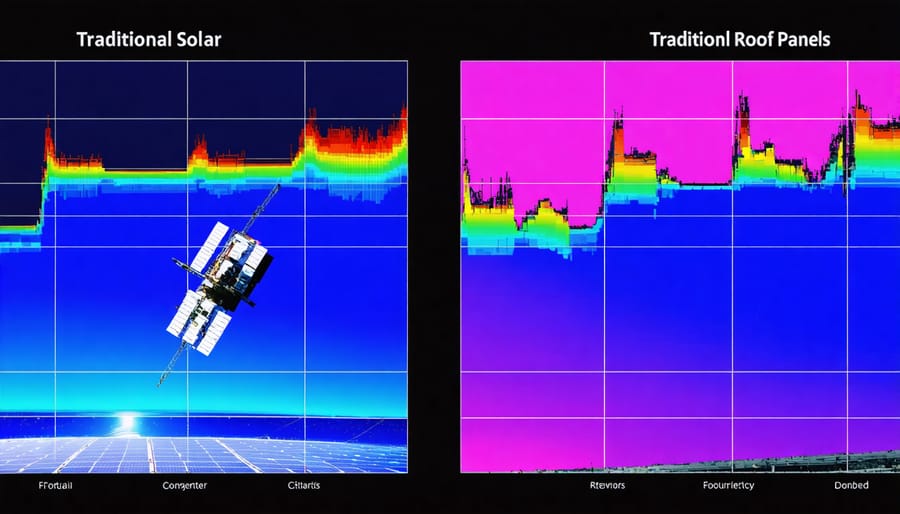 Infographic comparing energy output between space-based and traditional solar panels