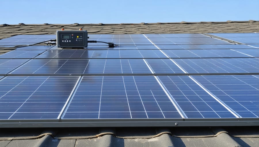 Home solar panel system with protective equipment labeled