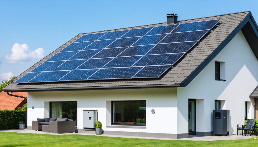 Complete home solar system installation with key components labeled