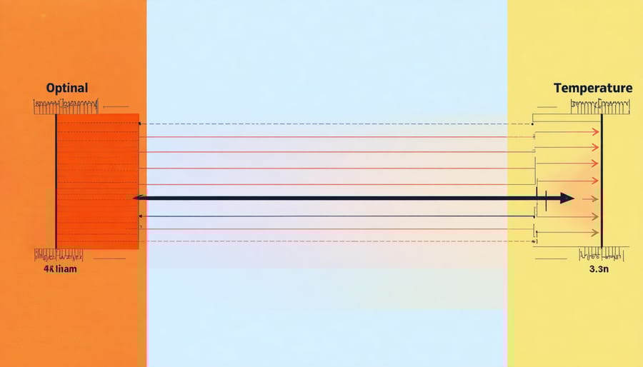 Technical illustration of temperature zones and airflow patterns in a battery storage system