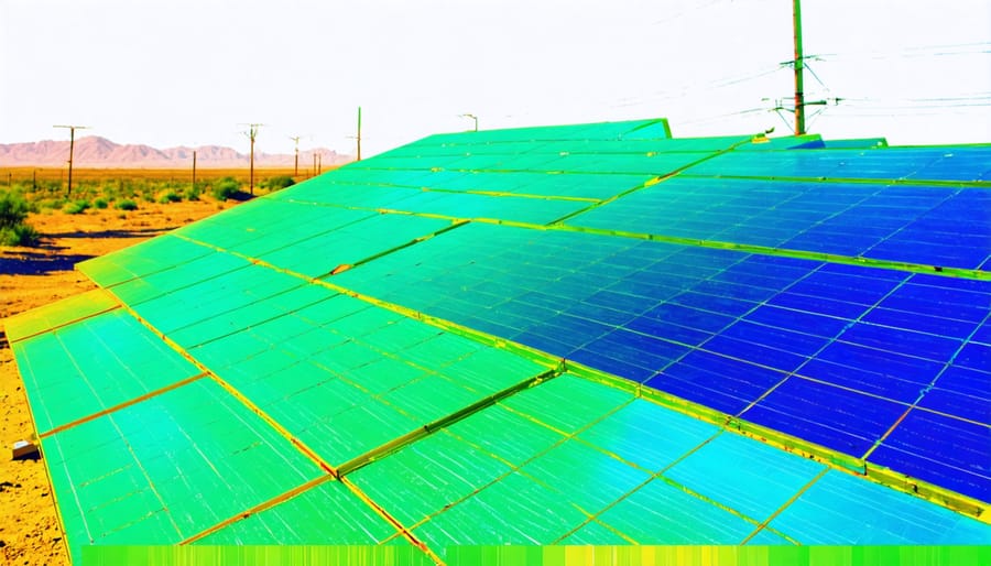 Thermal imaging visualization of temperature variations across desert solar panels