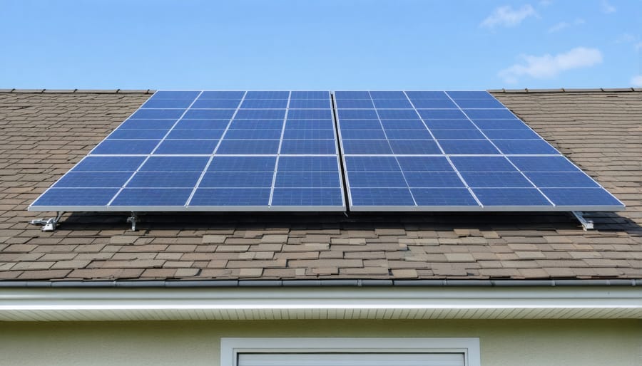 Technicians installing quantum efficient solar panels on a modern home roof