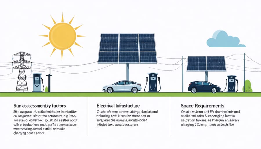 Infographic depicting important considerations for solar EV charging station site selection
