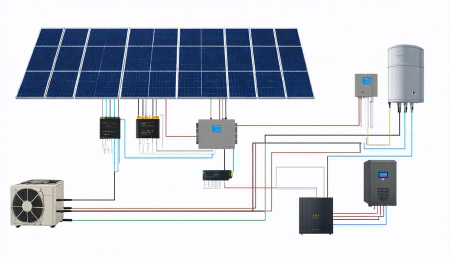 Labeled technical diagram showing main components of a solar backup power system