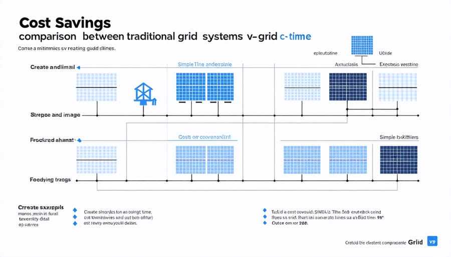 Graph comparing energy costs between traditional and v-grid systems across multiple years
