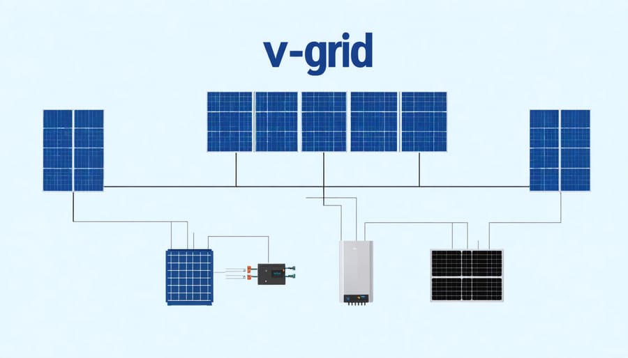 Technical illustration of v-grid system components and their connections