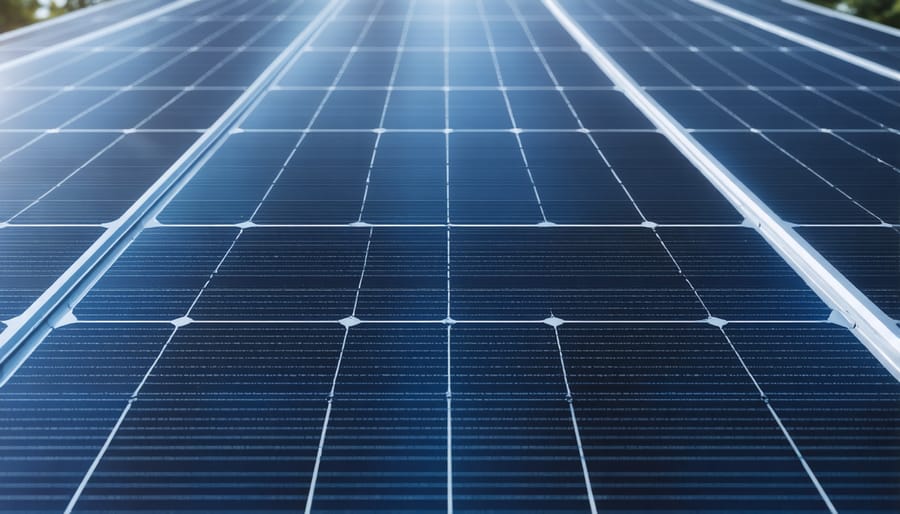 Transparent view of bifacial solar panel demonstrating dual-sided light collection