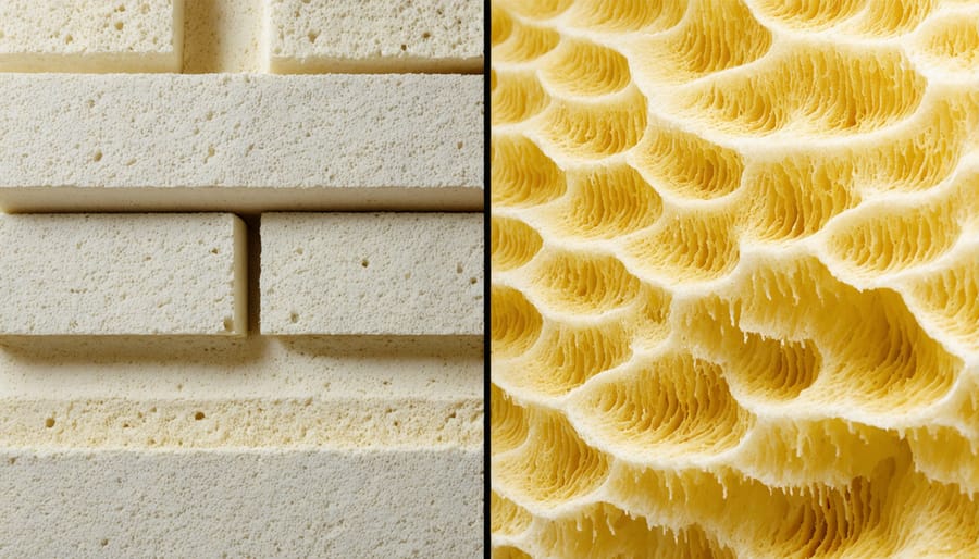 Comparison of natural hemp and mycelium insulation materials showing their organic structure