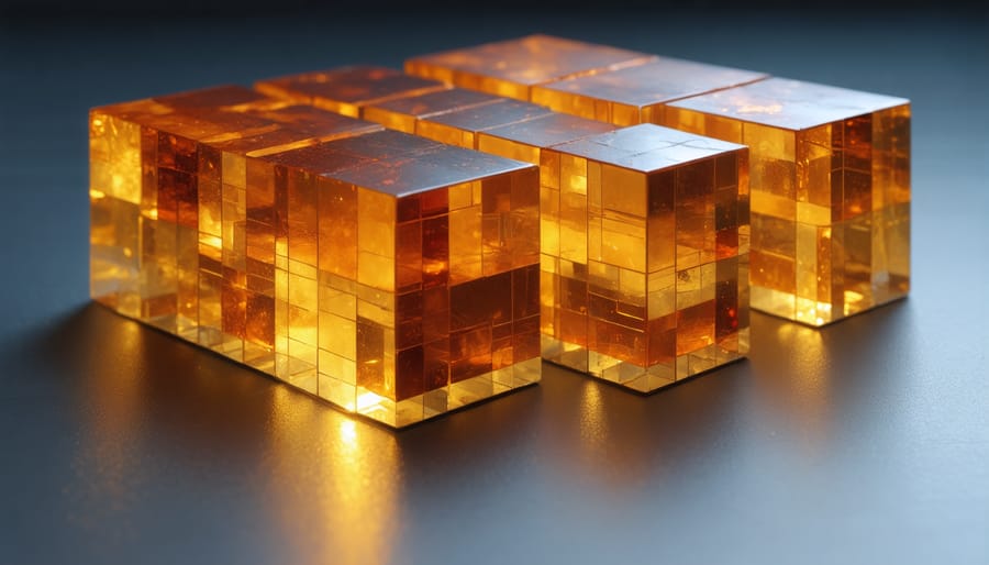 Microscopic view of perovskite crystal structure showing its unique light-capturing properties