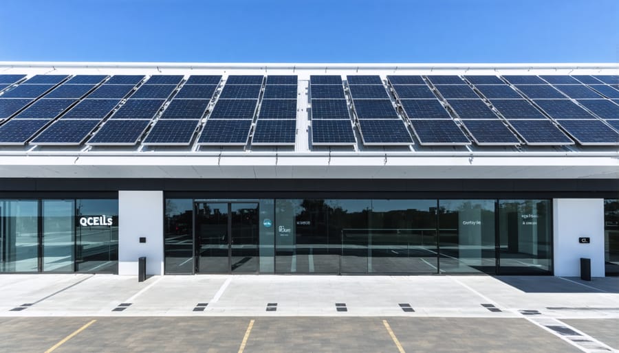 Q-Cells solar installation on a contemporary mixed-use development with retail and residential spaces