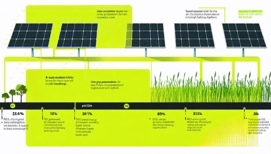 Visual chart displaying initial costs, ongoing savings, and break-even point for solar urban farming system
