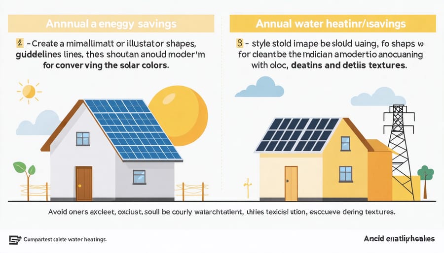 Bar chart comparing yearly energy costs of conventional vs solar water heating systems