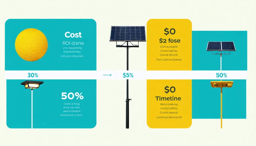 Cost comparison chart showing savings between conventional and solar lighting over time