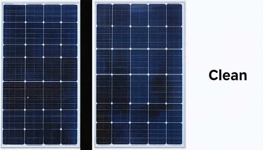 Side-by-side comparison of clean and dirty solar lighting panels demonstrating maintenance impact